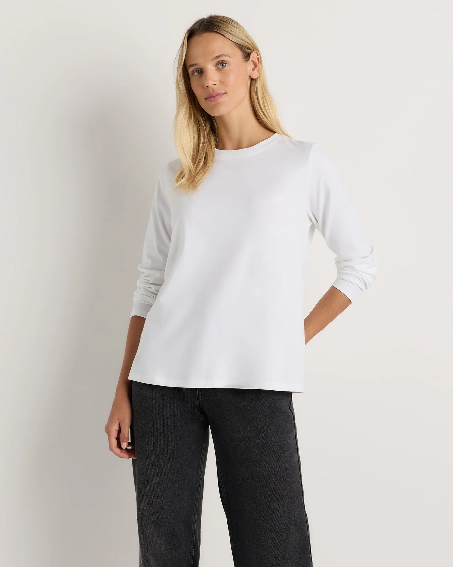 100% Organic Cotton Long Sleeve Swing Tee - XS / Classic White