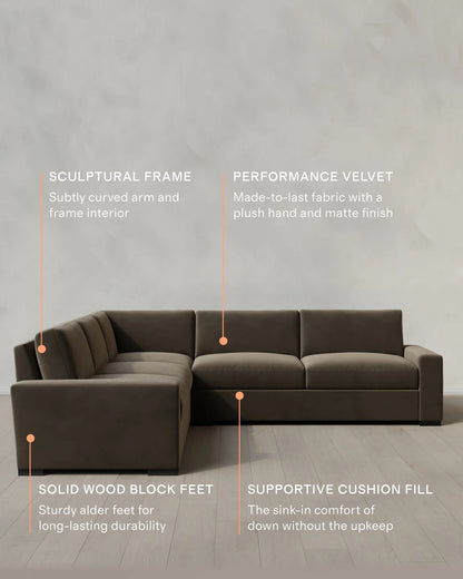 Stillman L Sectional in Performance Velvet - 116x116 / Java