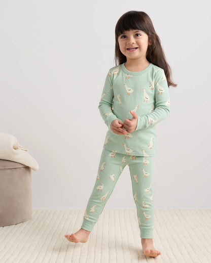 100% Organic Cotton Long Sleeve and Pant Pajama Set - 2T / Navy Stripe