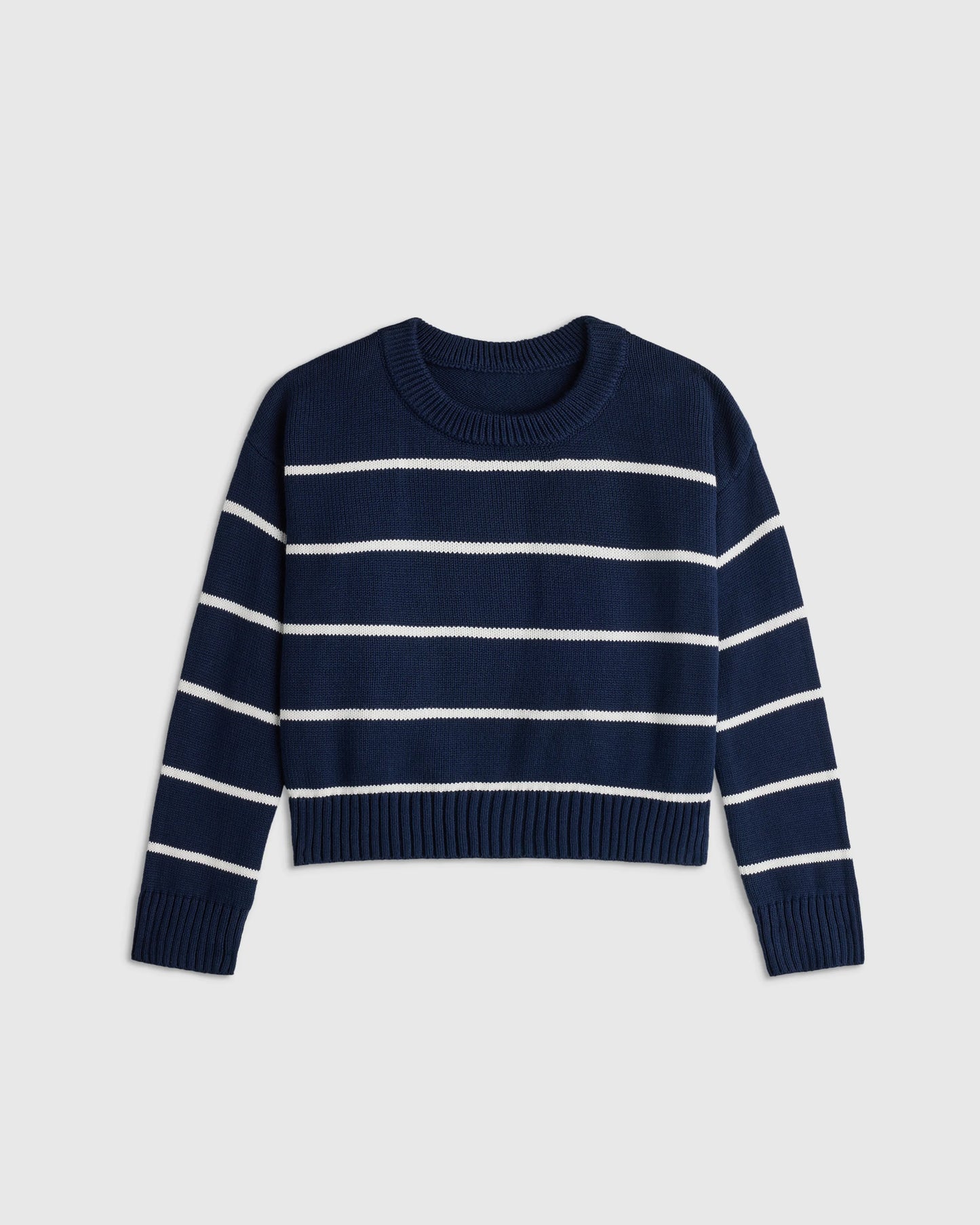 100% Organic Cotton Crewneck Sweater - 2T / Navy/White