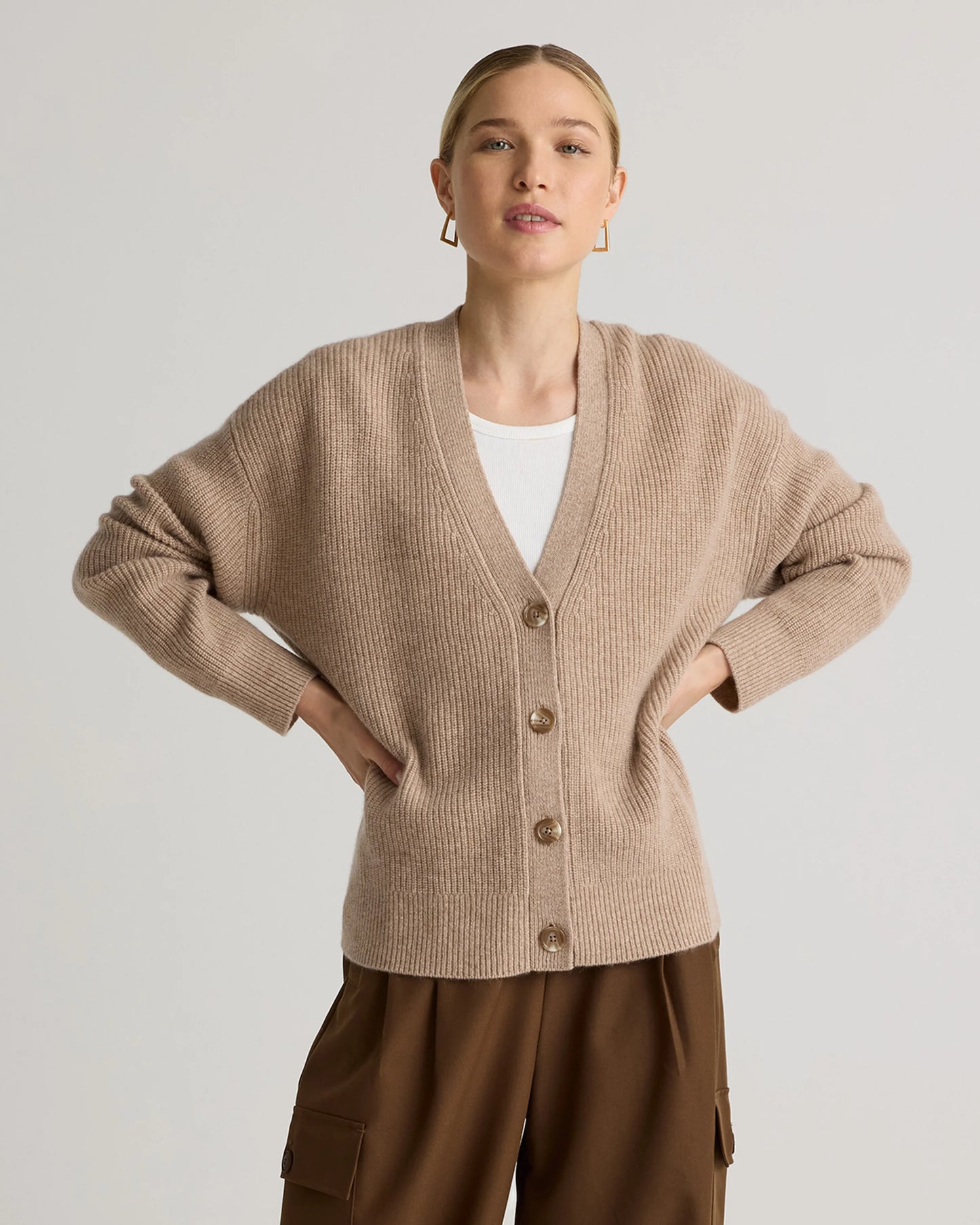 Mongolian Cashmere Fisherman Boxy Cropped Cardigan Sweater - XS / Faded Denim