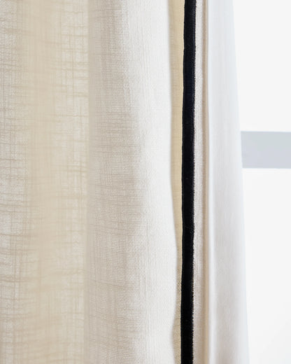 Piped Edge Cotton Curtain - Single Panel - 48x84 / Ivory/Black Piping
