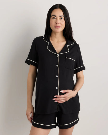 Bamboo Jersey Maternity Short Sleeve Pajama Set - XS / Wine Tasting Red