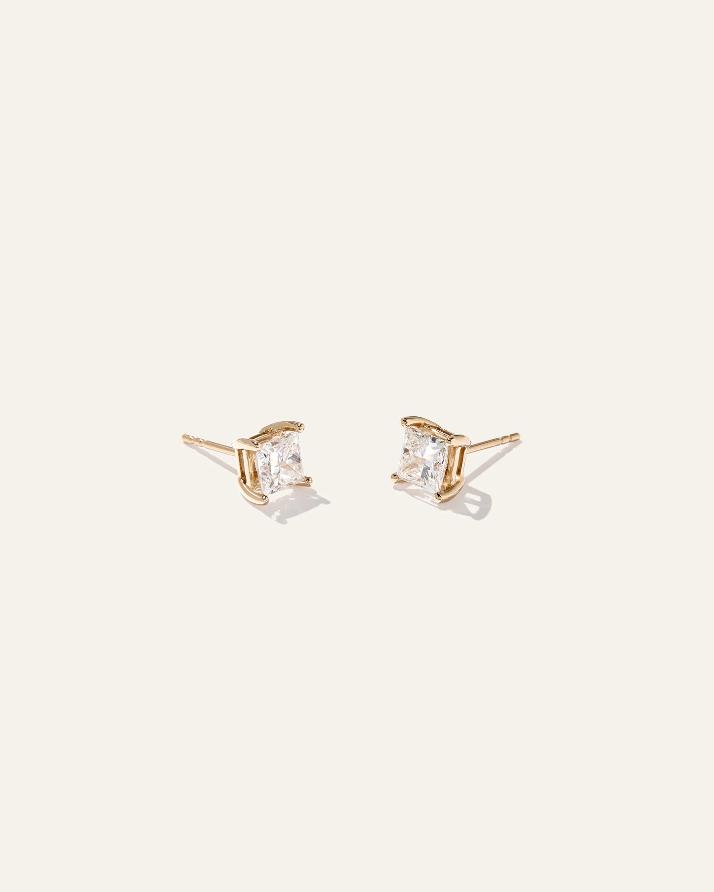 14K Gold Lab Grown Diamond Princess Solitaire Studs - 2ctw - One Size / Yellow Gold