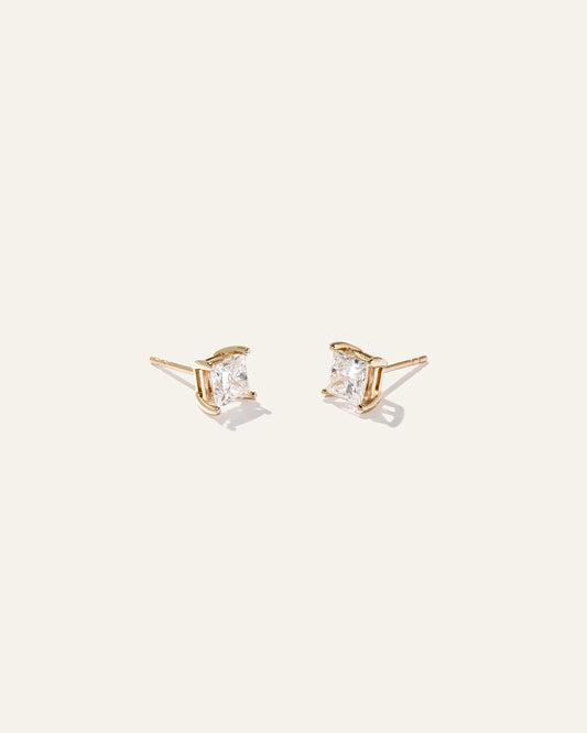 14K Gold Lab Grown Diamond Princess Solitaire Studs - 2ctw - One Size / Yellow Gold