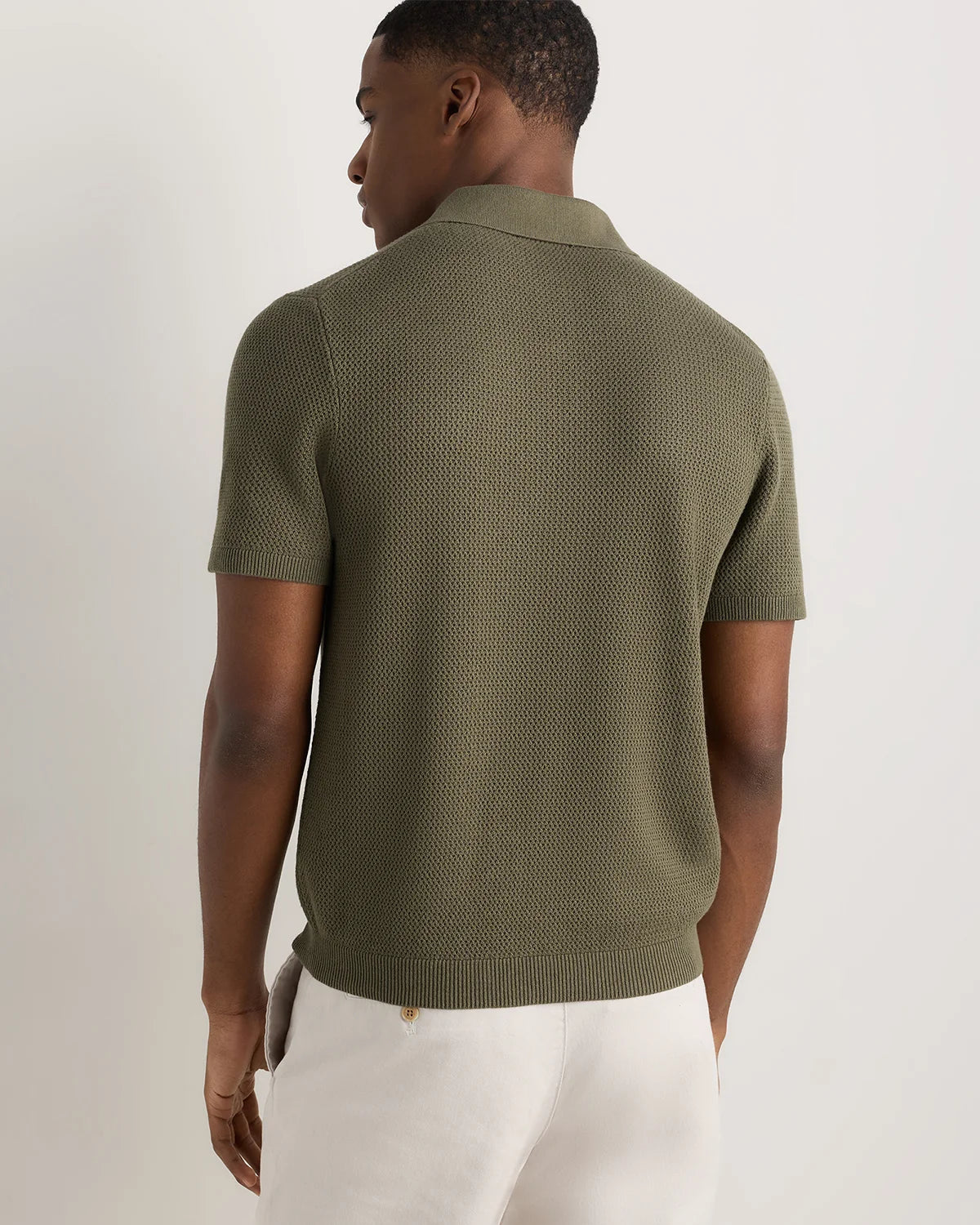 100% Organic Cotton Mesh-Stitch Sweater Polo - XS / Charcoal