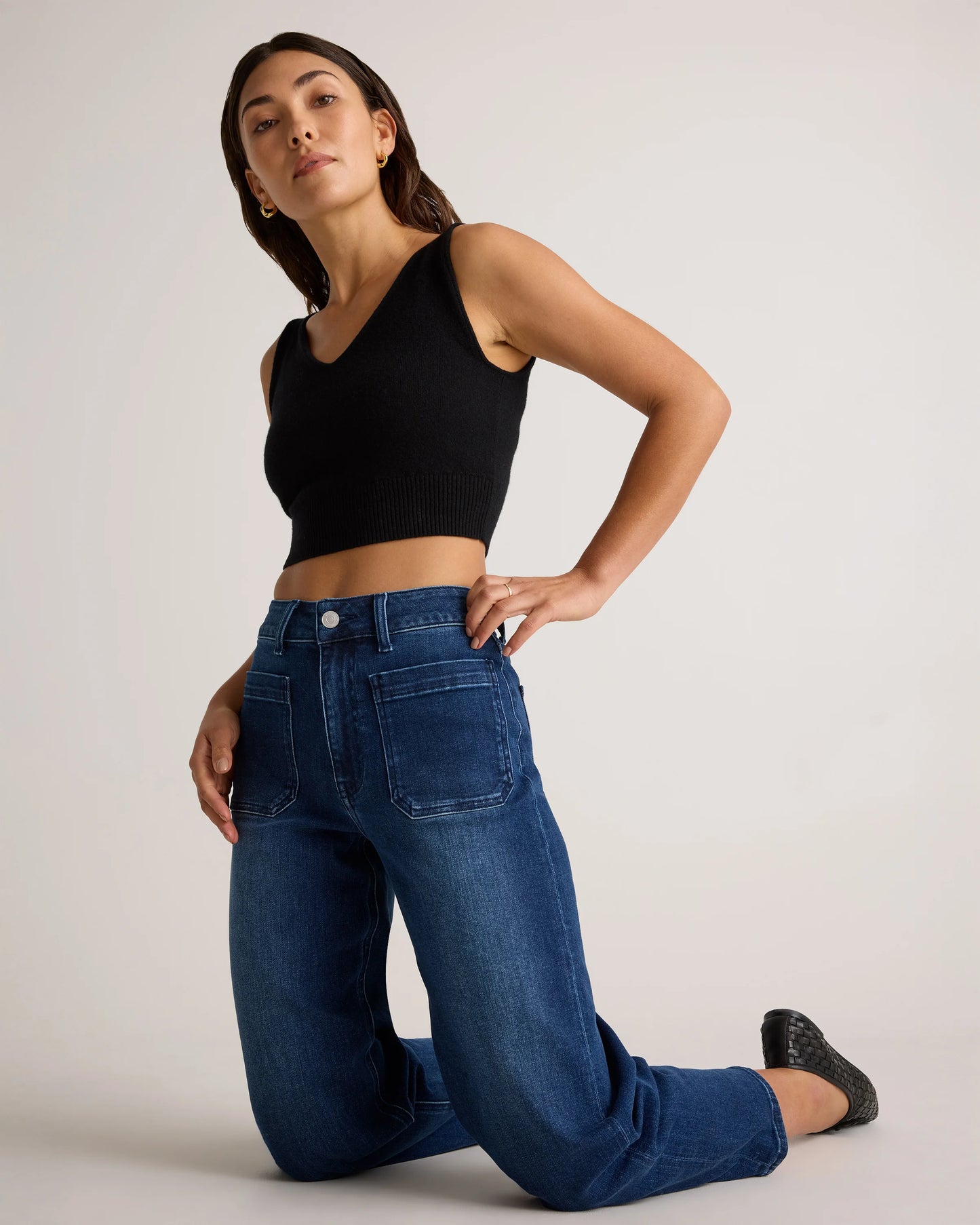 Bella Stretch Patch Pocket Wide Leg Jeans - 24 / Seaside Blue
