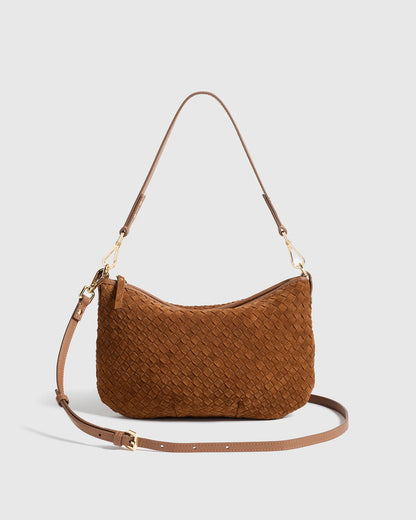 Sloane Suede Handwoven Mini Shoulder Bag - One Size / Pebble