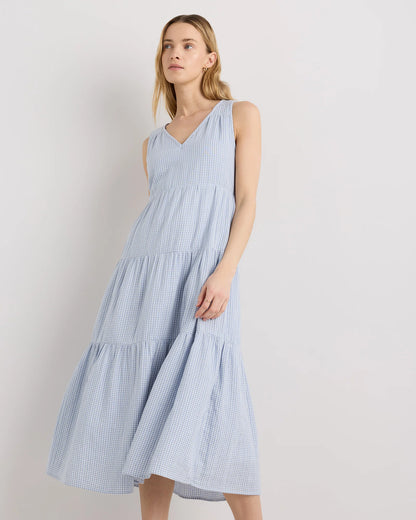 100% Organic Cotton Gauze Tiered Maxi Dress - XS / Indigo Blue