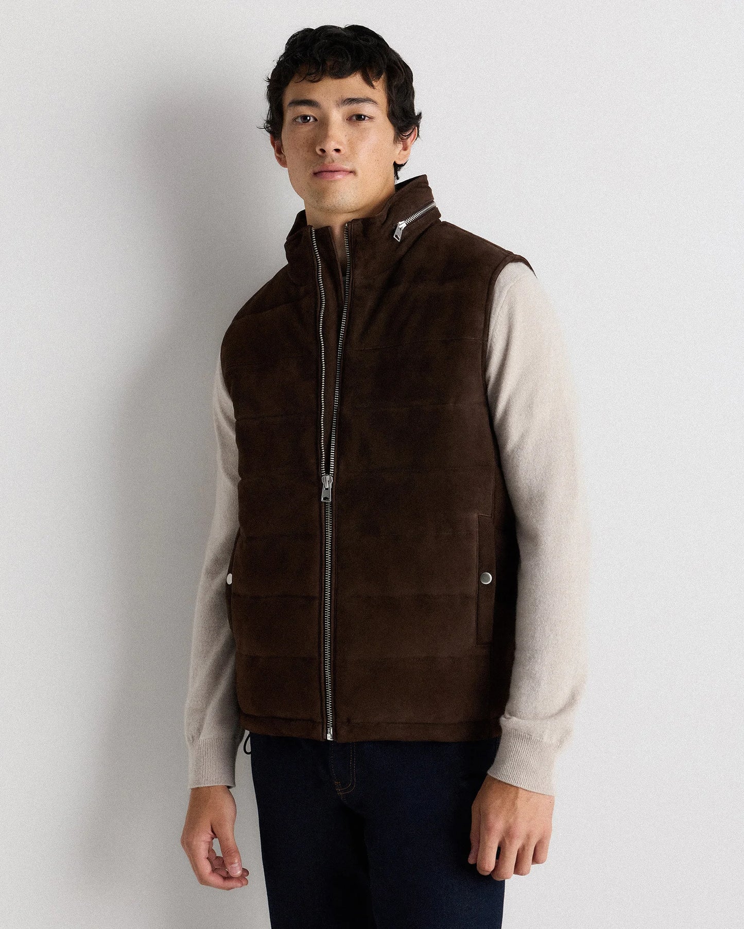 100% Suede Puffer Vest - S / Charcoal Black