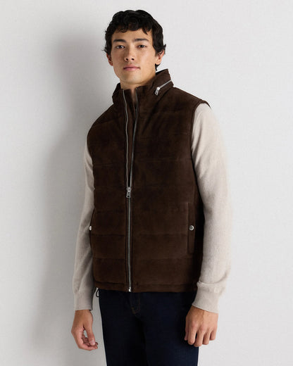 100% Suede Puffer Vest - S / Charcoal Black