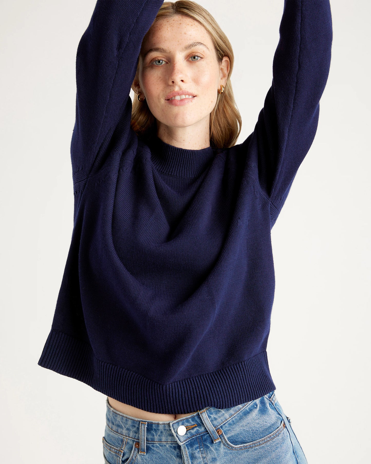 100% Organic Cotton Mock Neck Sweater - XS / Ivory