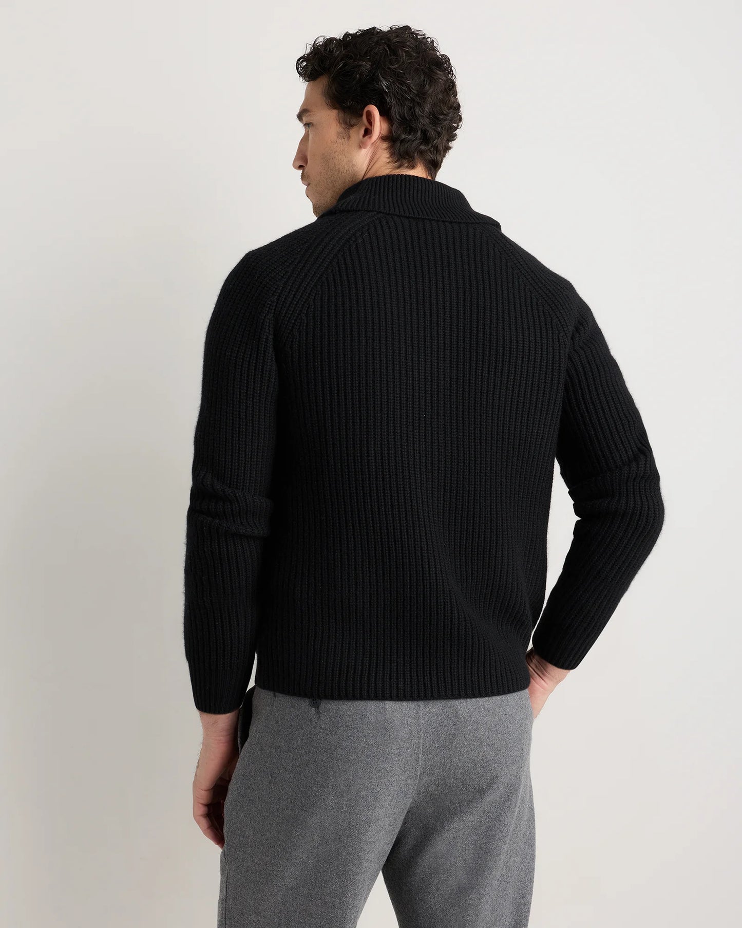 Mongolian Cashmere Shawl Collar Cardigan - S / Black