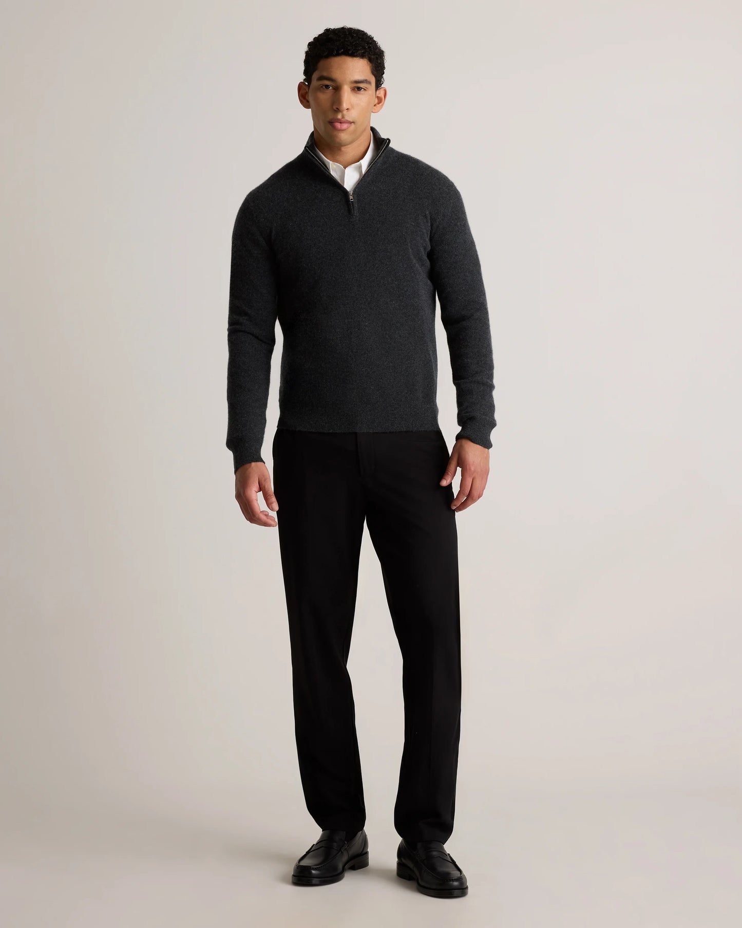 Mongolian Cashmere Quarter Zip Sweater - S / Olive Twist