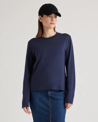Cotton Modal Relaxed Long Sleeve Tee - XS / Black