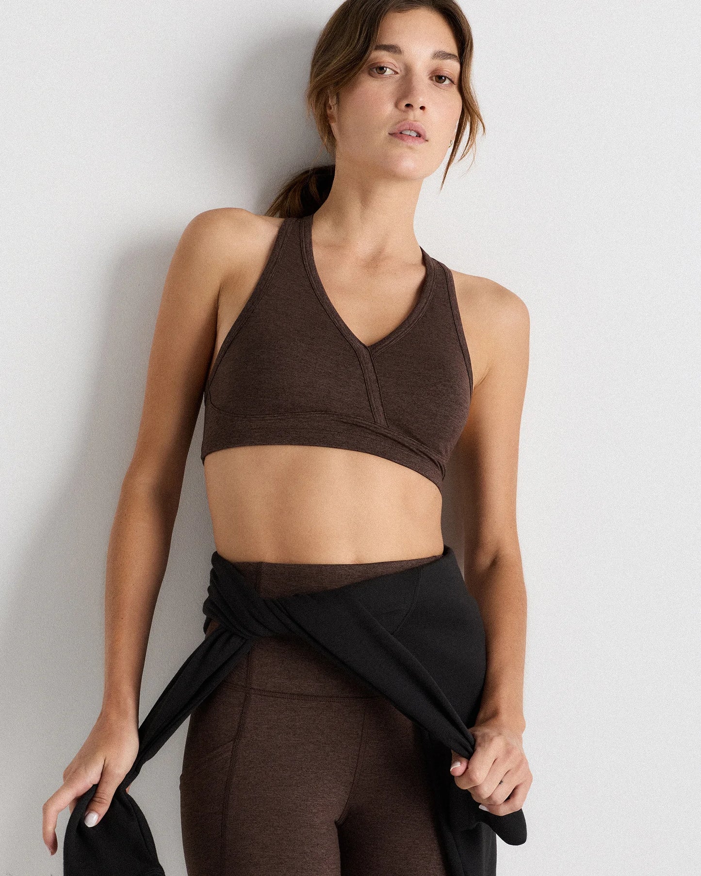 Ultra-Soft V-Neck Racerback Bra - XS / Heather Black