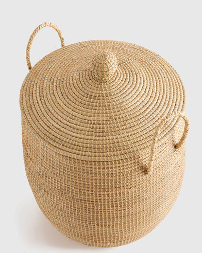 Handwoven Seagrass Lidded Storage Baskets (Set of 3) - Set of 3 (S/M/L) / White Wash