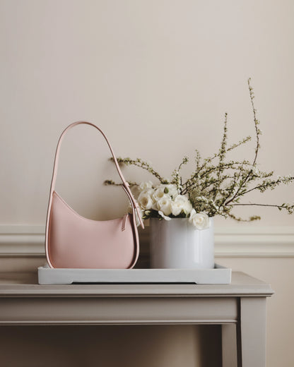 Italian Leather Asymmetrical Mini Shoulder Bag - One Size / Shell Pink