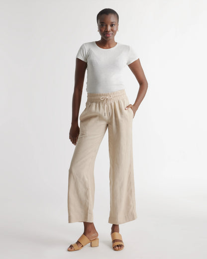 100% European Linen Wide Leg Pants - XS / Flax