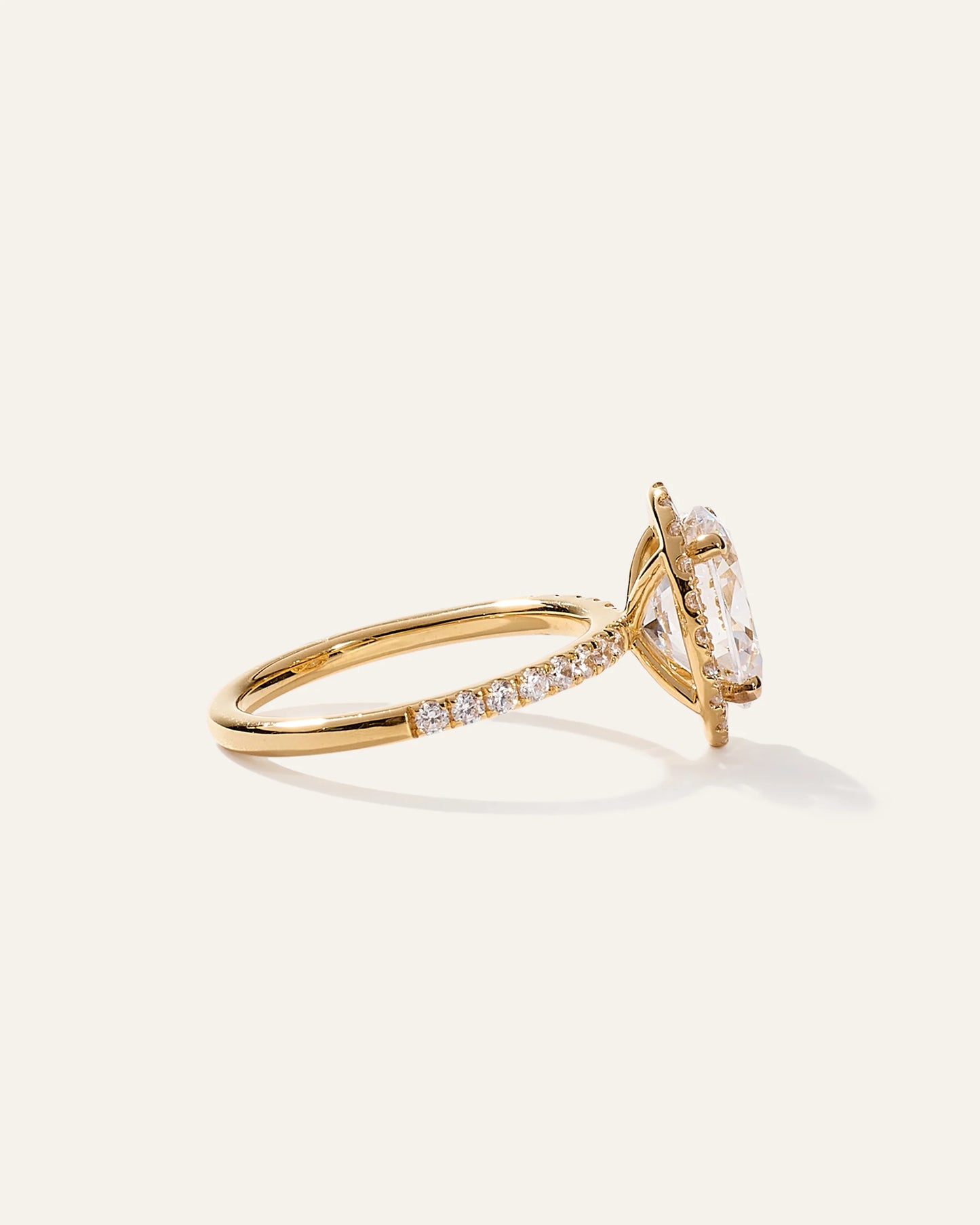 Lab Grown Diamond Oval Halo Pave Engagement Ring - 2ct - 4 / Yellow Gold