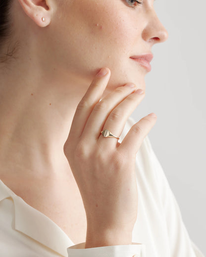 14K Gold Pave Diamond Line Round Signet Ring - 3 / Yellow Gold