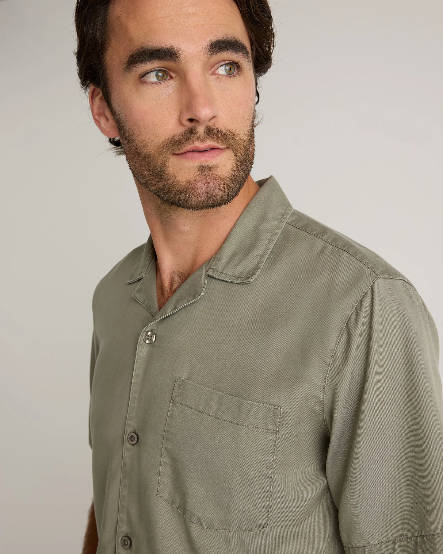 Vintage Wash Tencel Camp Shirt - S / Olive