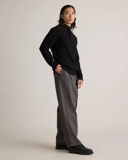 Mongolian Cashmere Waffle Quarter Button Sweater - S / Elk Brown
