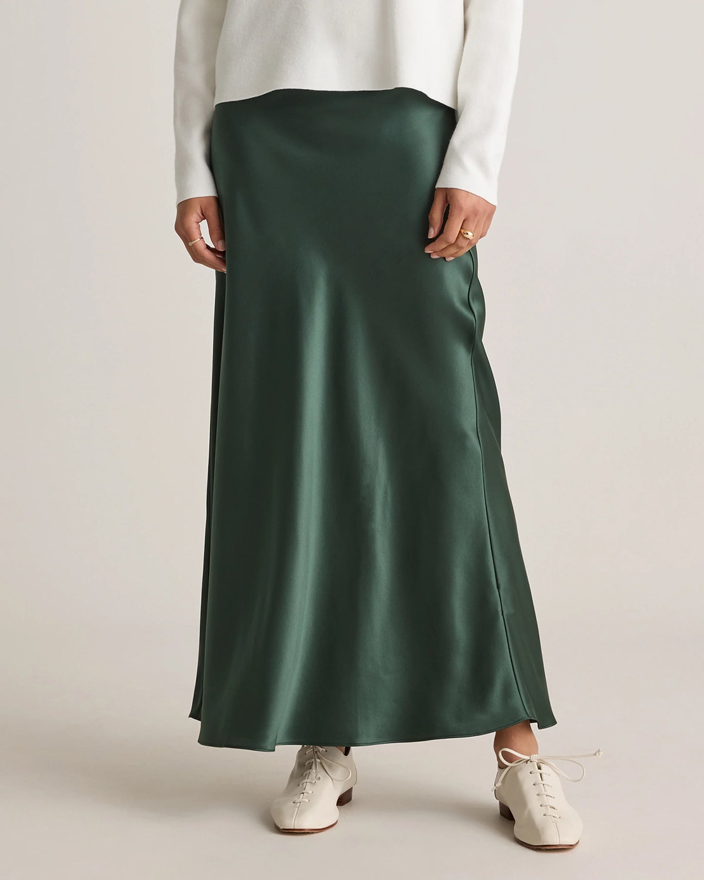 100% Washable Silk Maxi Skirt - XS / Champagne