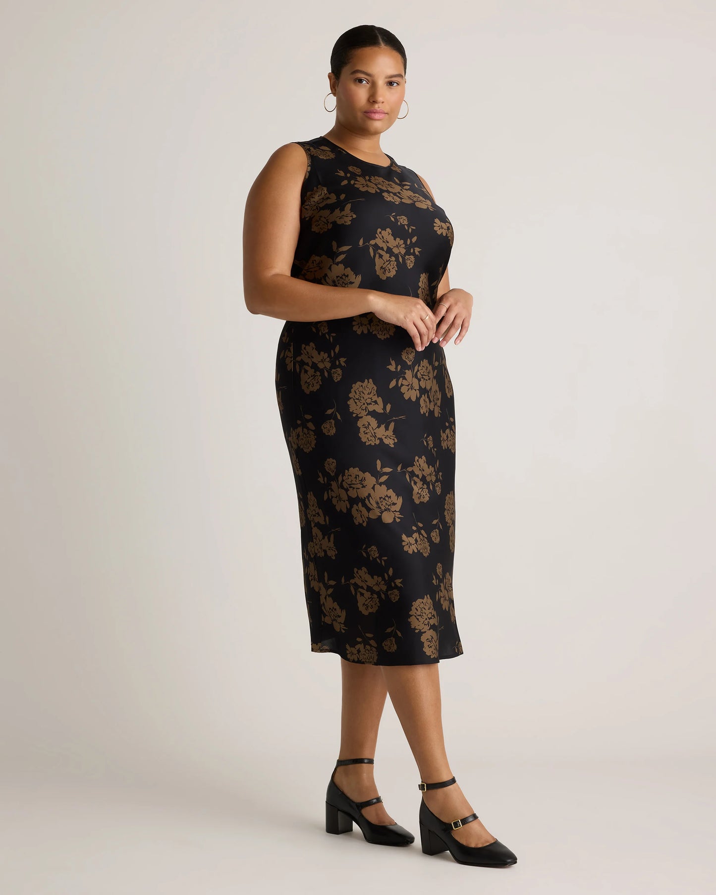 Washable Stretch Silk Tank Midi Dress - XS / Cordovan Red Hibiscus