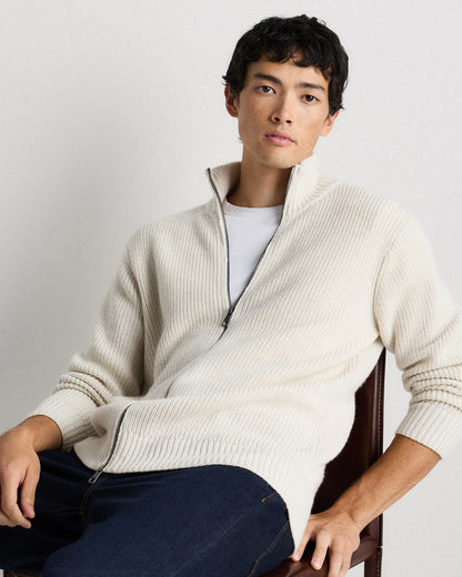 Australian Merino Wool Full Zip Sweater - S / Heather Bone