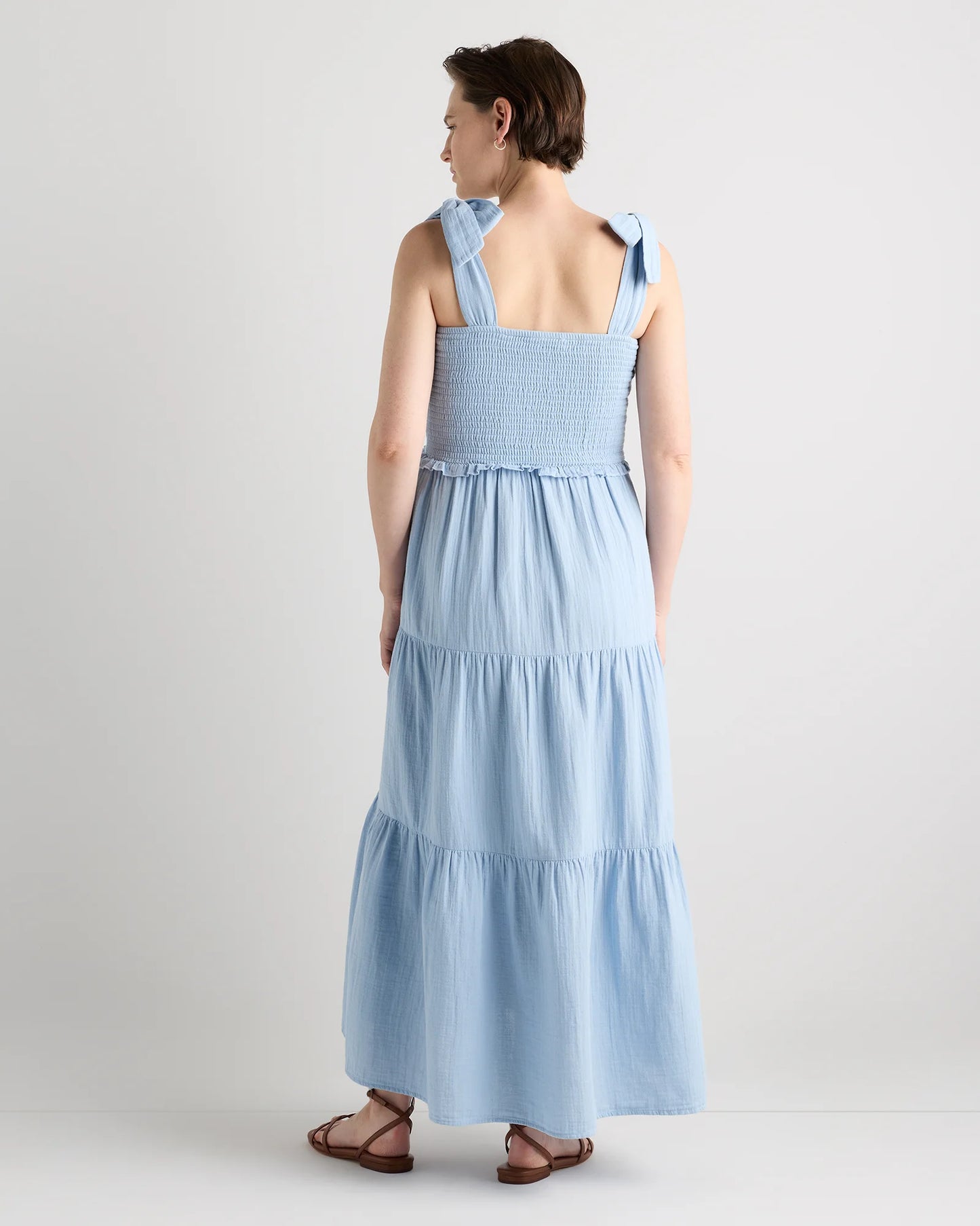 100% Organic Cotton Gauze Smocked Sleeveless Midi Dress - XS / Khaki Gingham