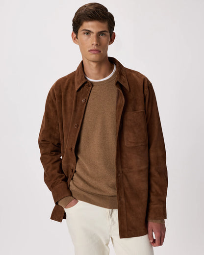 100% Suede Overshirt - S / Cognac Brown
