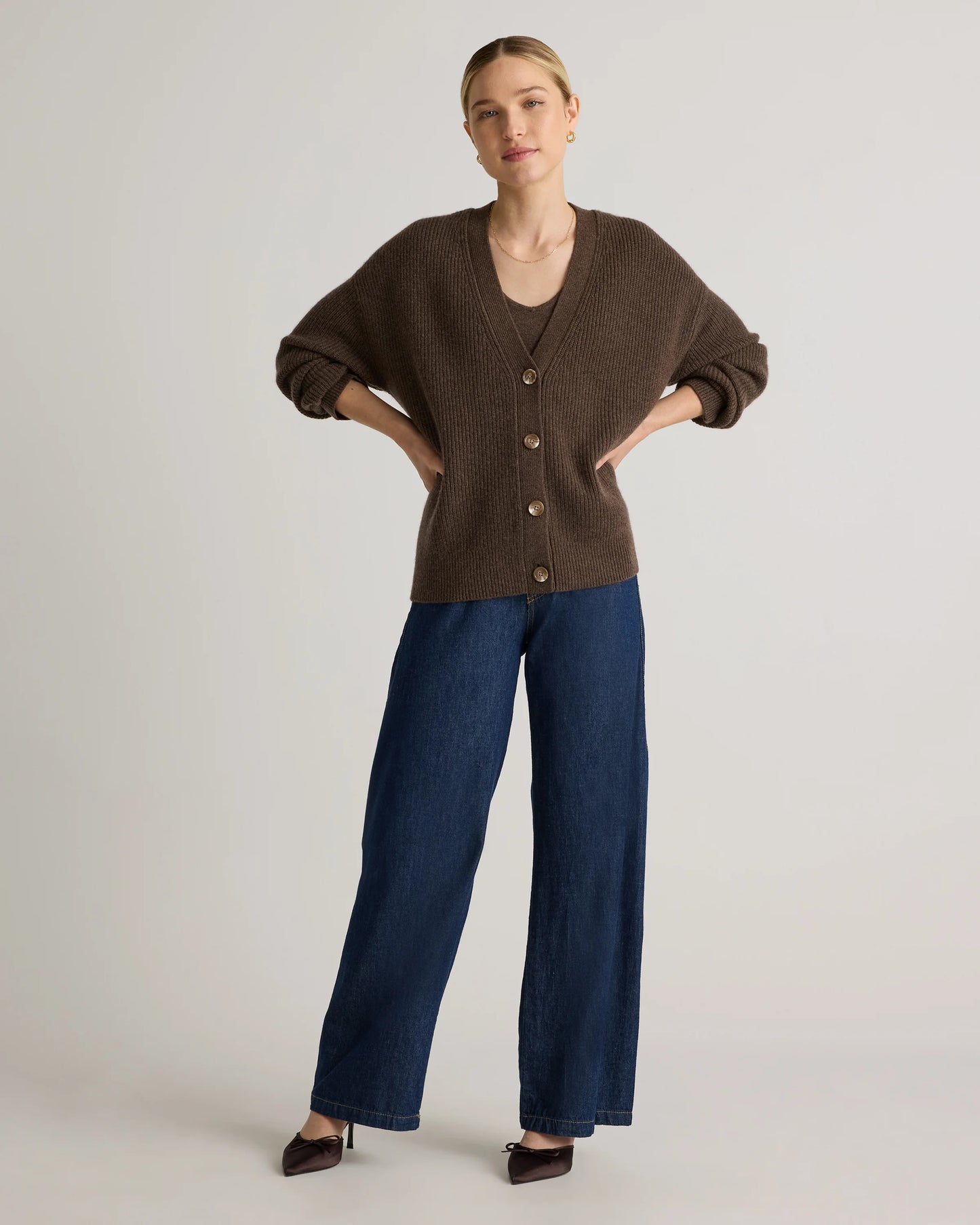 Mongolian Cashmere Fisherman Boxy Cropped Cardigan Sweater - XS / Faded Denim