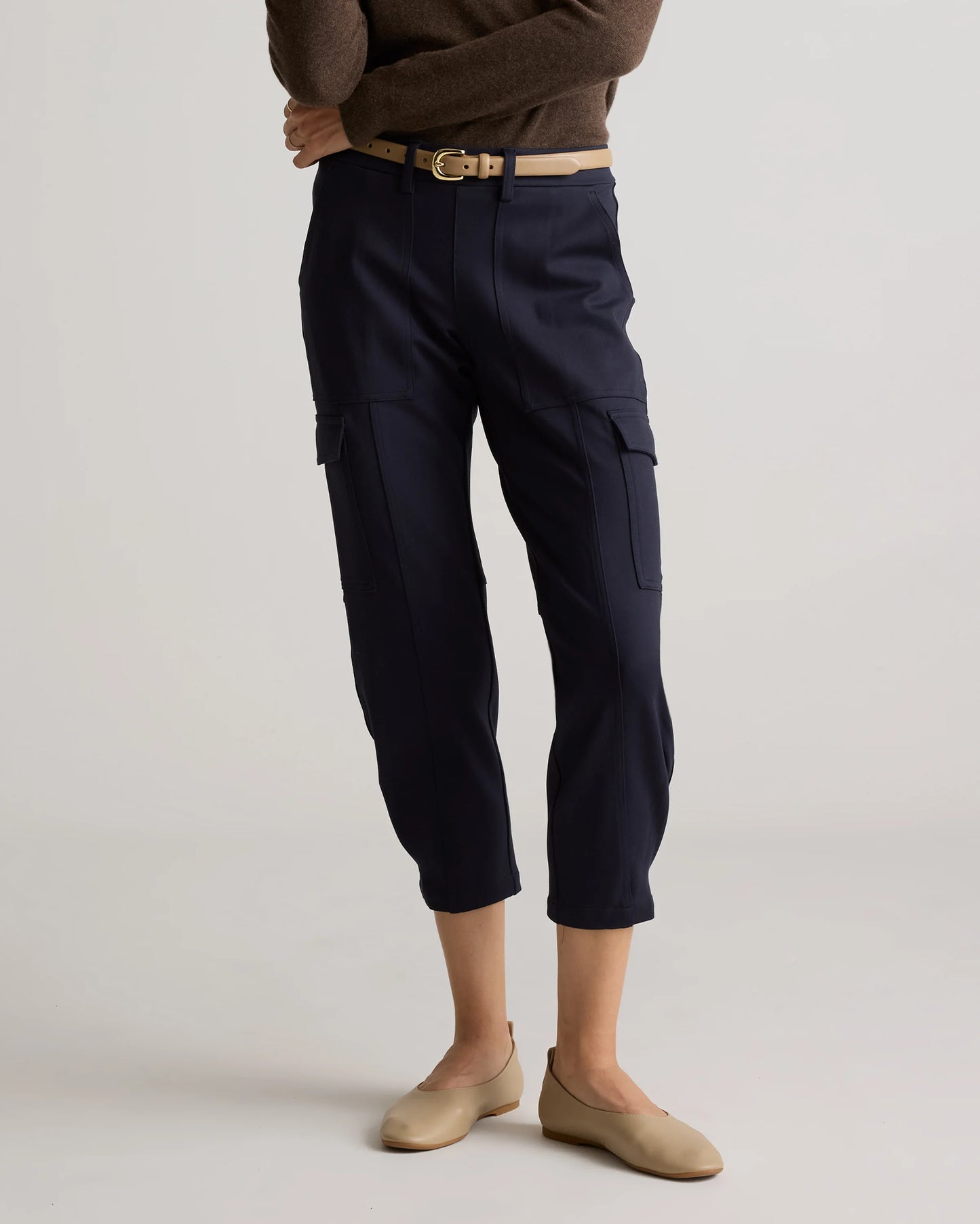Ultra-Stretch Ponte Tapered Cargo Pants - XS / Black