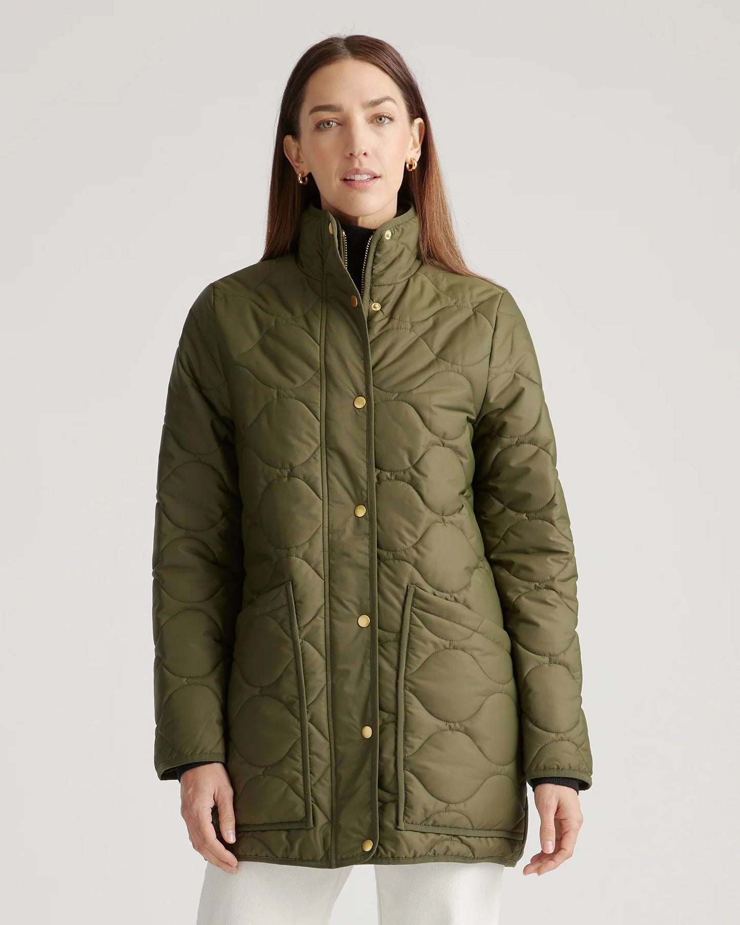 Featherless Quilted Long Puffer Jacket - XS / Silken White