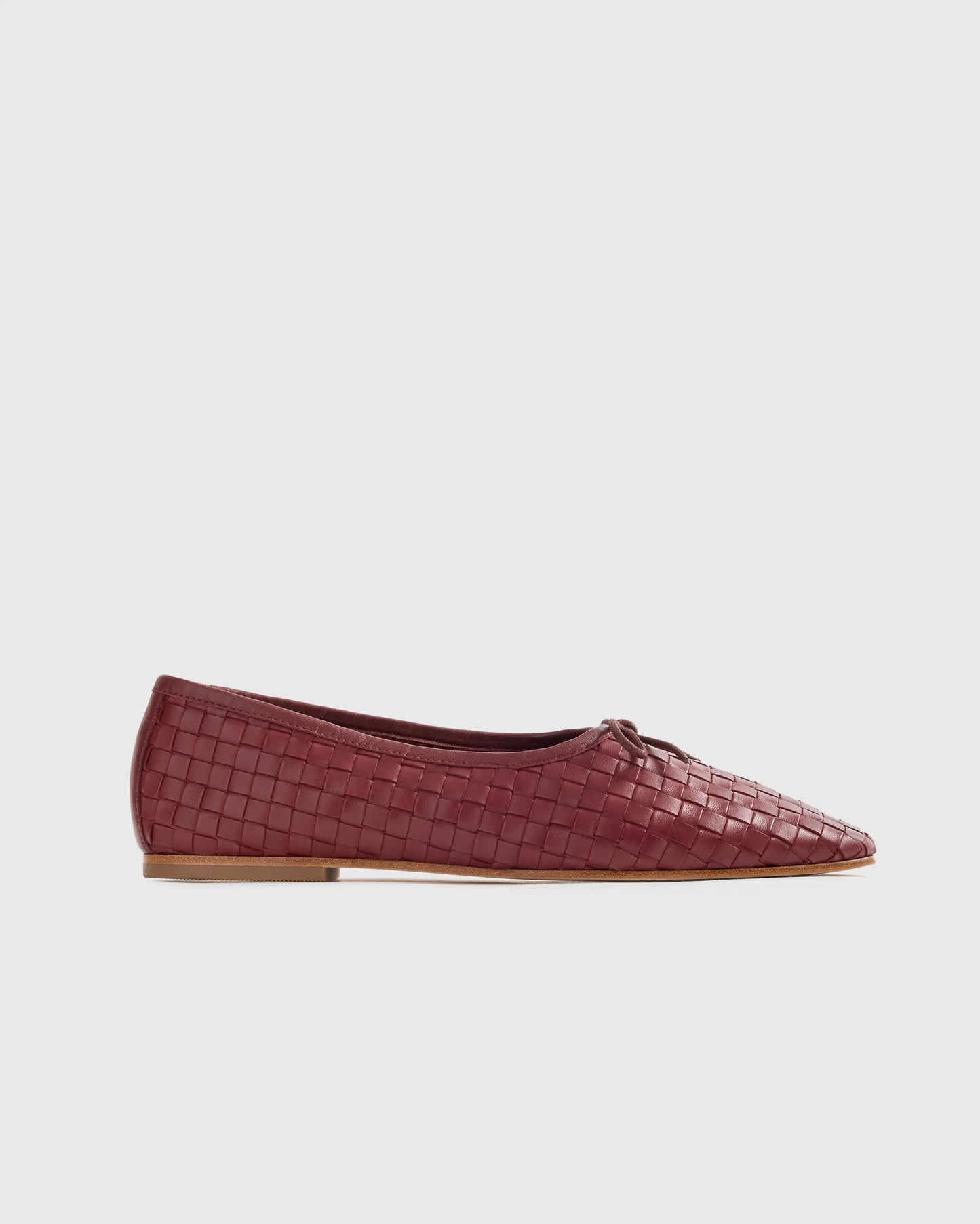 Italian Leather Handwoven Square Toe Ballet Flat - 5 / Cognac