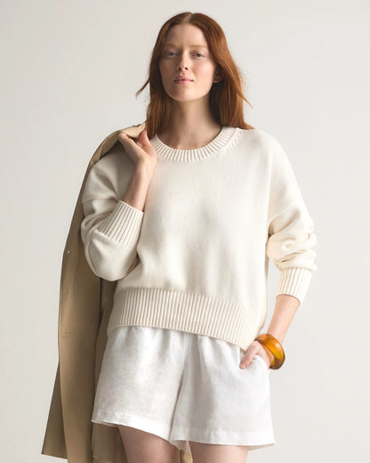 100% Organic Cotton Boyfriend Crew Sweater - XS / Speckled Beige