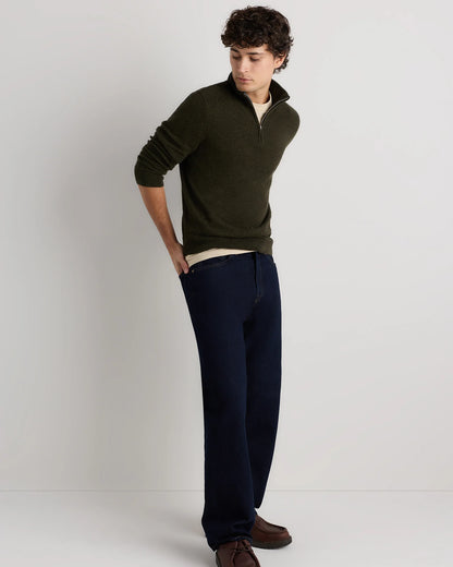 Mongolian Cashmere Quarter Zip Sweater - S / Olive Twist