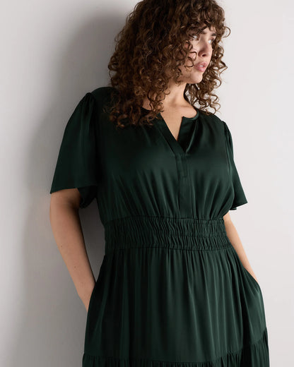 Washable Stretch Silk Tiered Maxi Dress - 1X / Navy