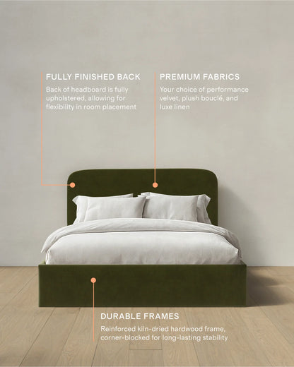 Curved Bed in Performance Velvet - Full / Walnut