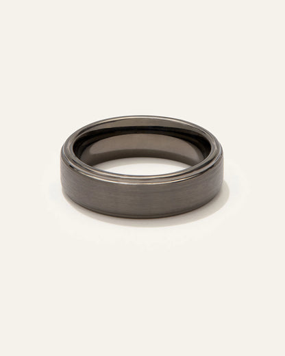 Tungsten Carbide Brushed Step Edge Band - 6 / White