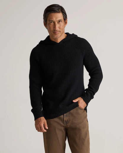 Mongolian Cashmere Fisherman Pullover Hoodie - S / Black