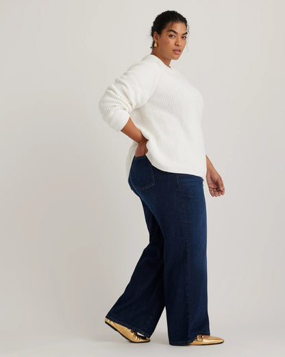 100% Organic Cotton Fisherman Crew Sweater - 1X / Blue Sapphire