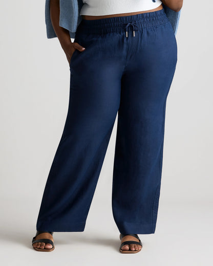 100% European Linen Wide Leg Pants - 1X / Bayberry Olive