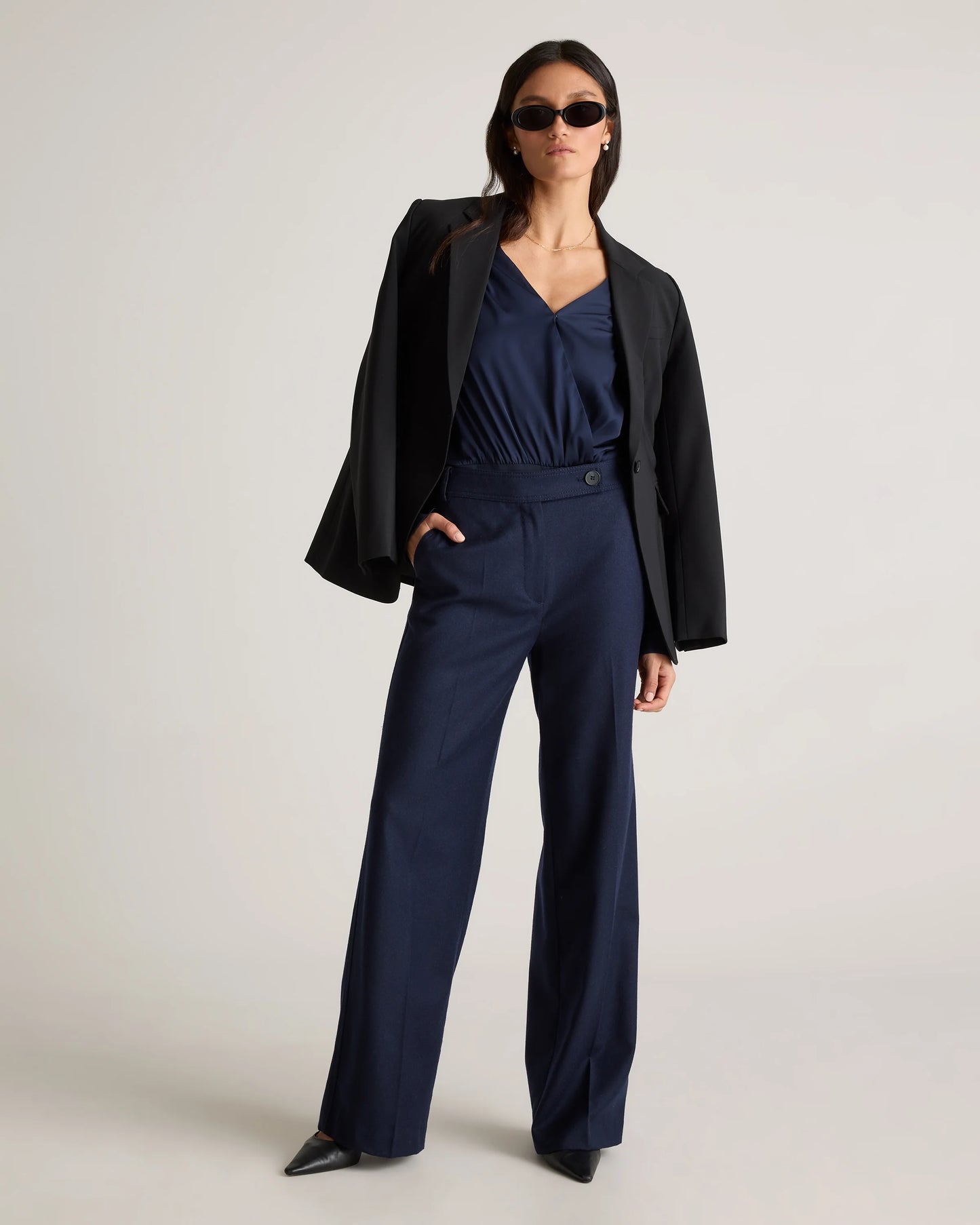 Washable Stretch Silk Surplice Bodysuit - XS / Moonstone Blue