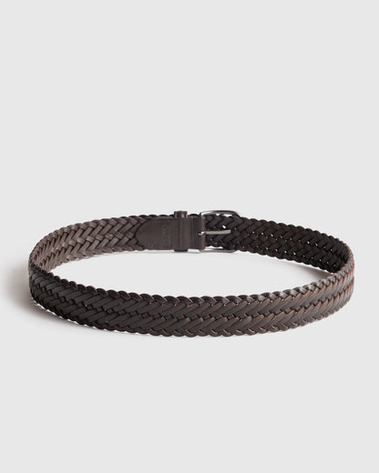 Jack Italian Leather Woven Belt - 30 / Hickory