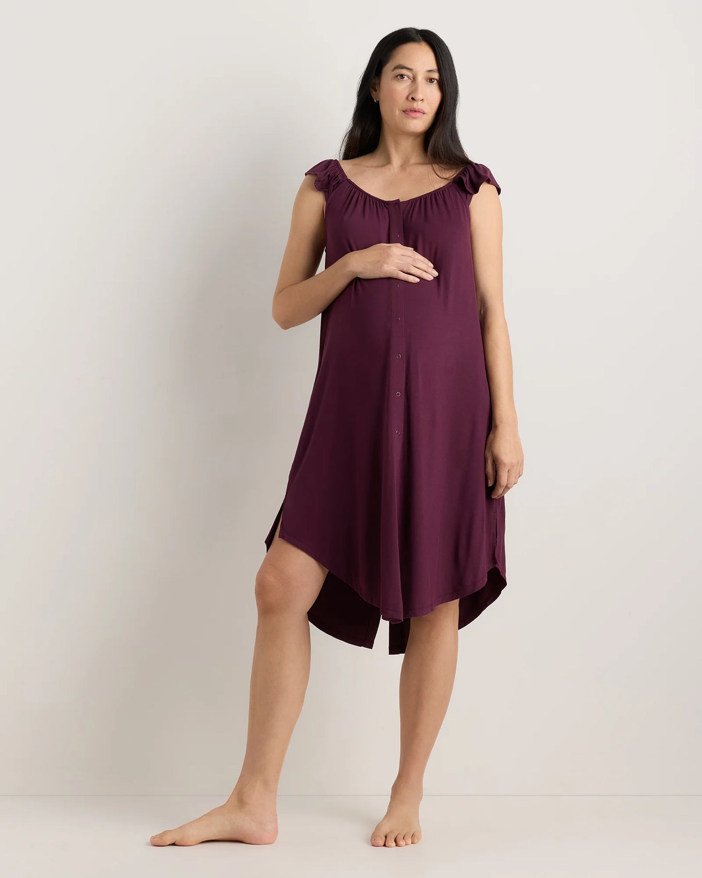 Bamboo Jersey Flutter Sleeve Labor and Delivery Gown - XS / Nocturnal Green