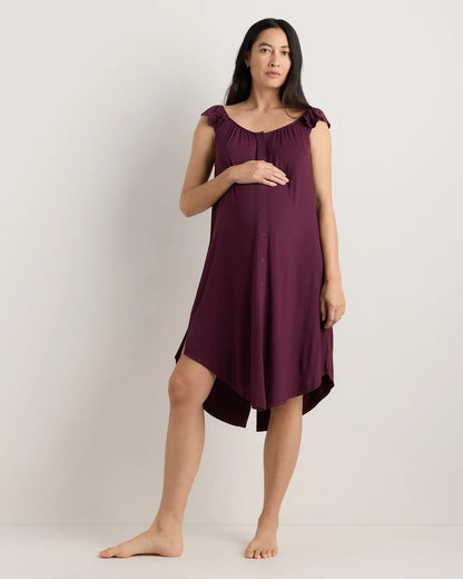 Bamboo Jersey Flutter Sleeve Labor and Delivery Gown - XS / Nocturnal Green