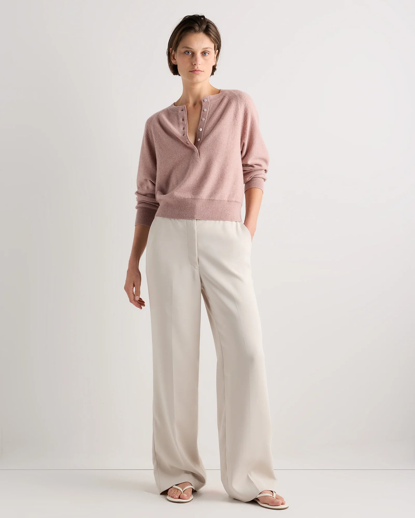 Mongolian Cashmere Dolman Sleeve Henley Sweater - XS / Oatmeal