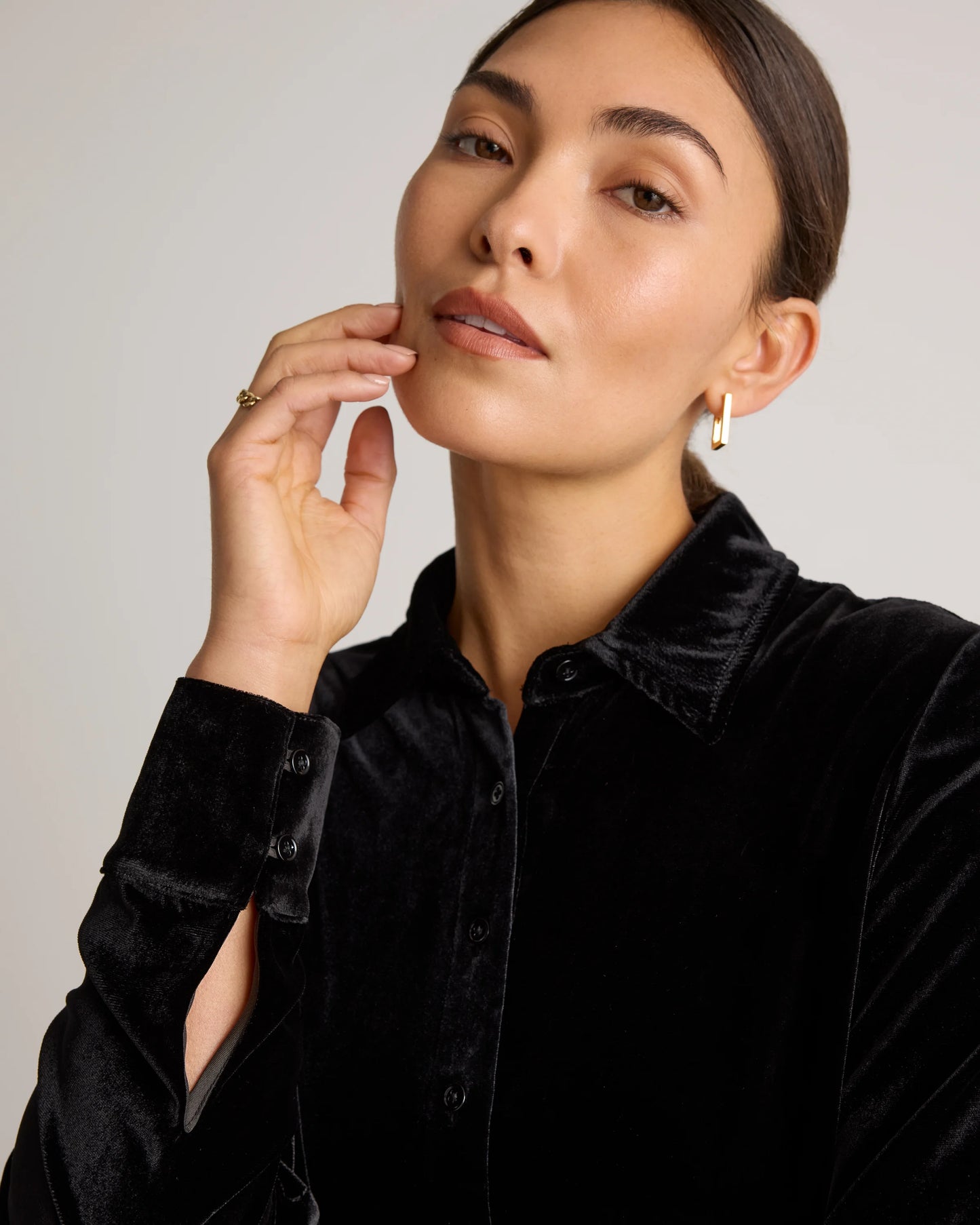 Stretch Silk Velvet Long Sleeve Shirt - XS / Dogwood